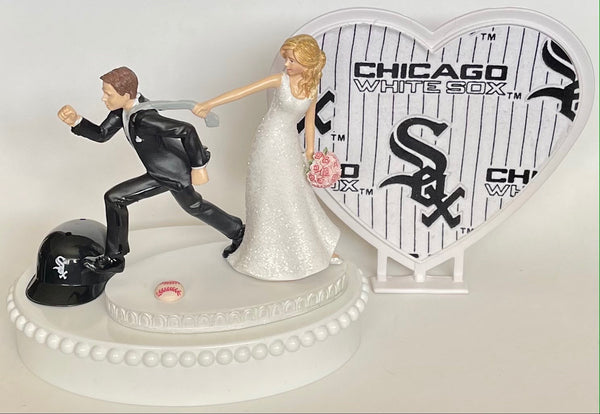 Wedding Cake Topper Chicago White Sox Baseball Themed Humorous Bride and Groom Chisox Sports Fan Funny Groom's Cake Top Bridal Shower Gift