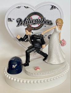 Wedding Cake Topper Milwaukee Brewers Baseball Themed Funny Bride and Groom Humorous Sports Fans Top Unique Fun Bridal Shower Gift Idea