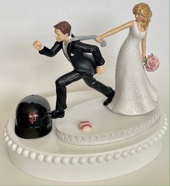 Wedding Cake Topper San Francisco Giants Baseball Themed Funny Bride Groom Humorous SF Sports Fans Top Unique Fun Bridal Shower Gift Idea