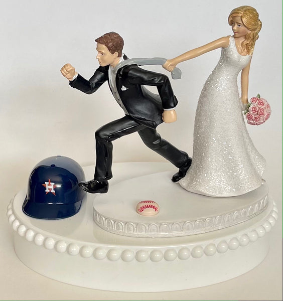 Wedding Cake Topper Houston Astros Baseball Themed Funny Bride Groom Humorous Sports Fans Top One-of-a-Kind Fun Bridal Shower Gift Idea