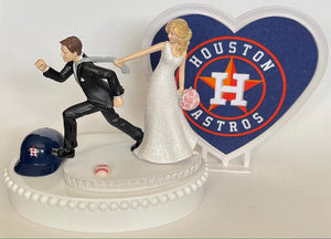Wedding Cake Topper Houston Astros Baseball Themed Funny Bride Groom Humorous Sports Fans Top One-of-a-Kind Fun Bridal Shower Gift Idea