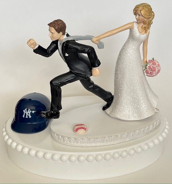 Wedding Cake Topper New York Yankees Baseball Themed Funny Bride and Groom Humorous NY Sports Fans Top One-of-a-Kind Fun Bridal Gift Idea