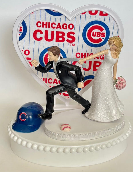 Wedding Cake Topper Chicago Cubs Baseball Themed Funny Bride and Groom Humorous Sports Fans Top One-of-a-Kind Fun Unique Bridal Shower Gift
