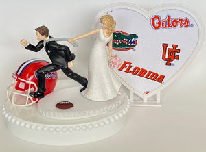 Wedding Cake Topper University of Florida Gators Football Themed Pulling Funny Bride and Groom Humorous UF Sports Fans Groom's Cake Top