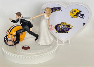 Wedding Cake Topper LSU Tigers Football Themed Pulling Funny Bride Groom Humorous Louisiana State University Sports Fans Groom's Cake Top