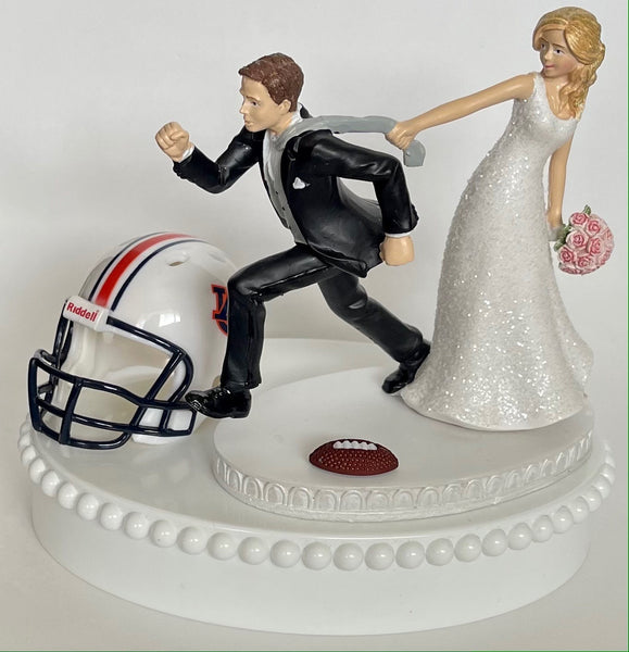 Wedding Cake Topper Auburn University Tigers Football Themed Running Humorous Bride and Groom AU Funny Sports Fans Bridal Shower Gift Idea
