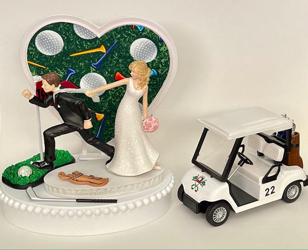 Wedding Cake Topper Golfing Golf Cart Sports Themed Running Humorous Bride Groom Funny 18th Hole Ball Clubs Green Fans Bridal Shower Gift
