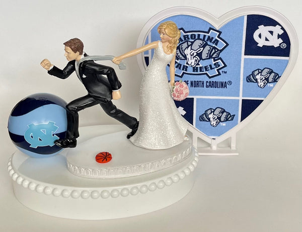 Wedding Cake Topper University of North Carolina Tar Heels UNC Basketball Themed Funny Bride and Groom Running Humorous Sports Fans Top