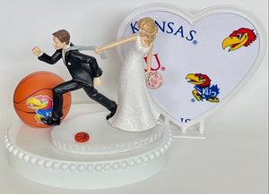 Wedding Cake Topper University of Kansas Jayhawks KU Basketball Themed Funny Bride and Groom Running Humorous Sports Fans Bridal Shower Gift
