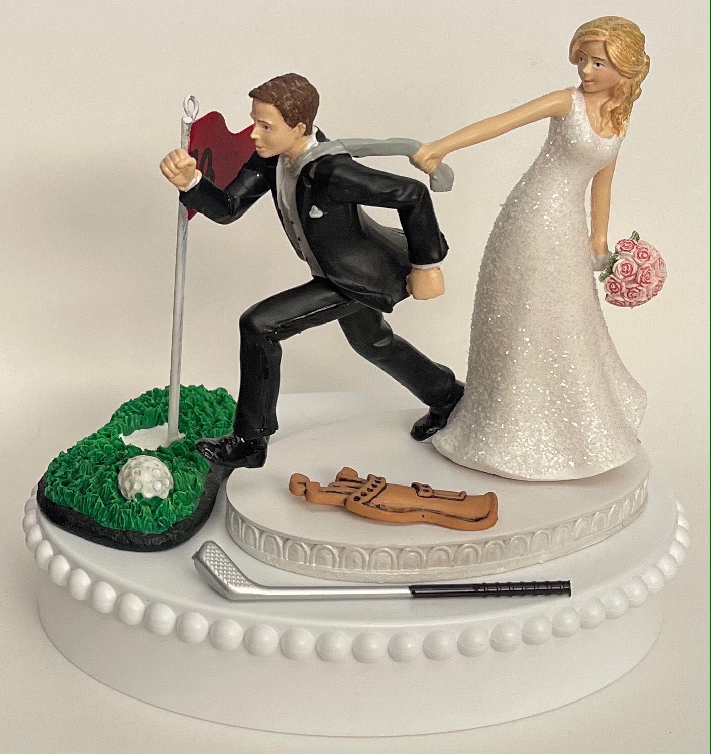 Wedding Cake Topper Golfing Golf Cart Sports Themed Running Humorous Bride Groom Funny 18th Hole Ball Clubs Green Fans Bridal Shower Gift
