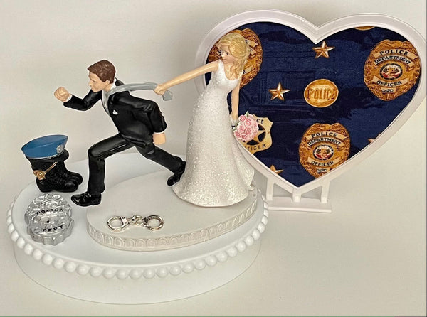Wedding Cake Topper Police Officer Themed Policeman Badge Boot Handcuffs Law Enforcement Job Fun Bride Groom Funny Bridal Shower Gift Idea