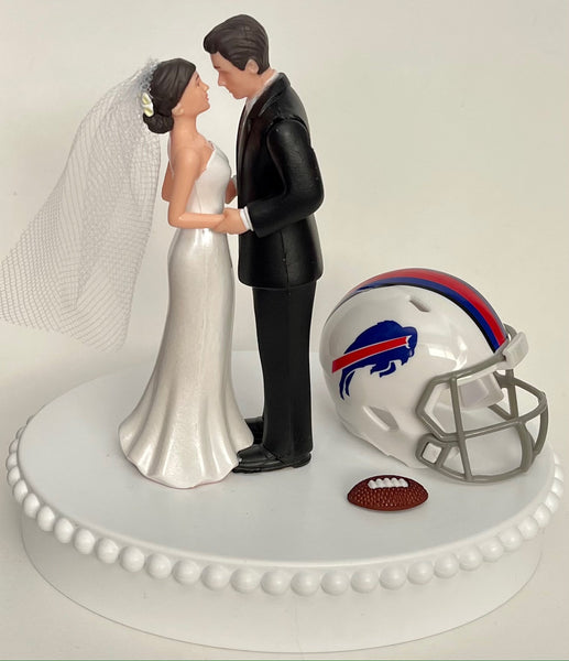 Wedding Cake Topper Buffalo Bills Football Themed Pretty Short-Haired Bride and Groom Sports Fans Unique Reception Bridal Shower Gift Idea