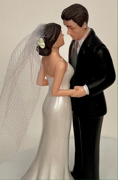 Wedding Cake Topper New York Jets Football Themed Beautiful Short-Haired Bride and Groom One-of-a-Kind Sports Fan Cake Top Shower Gift