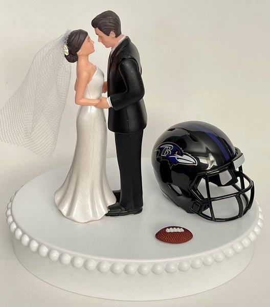 Wedding Cake Topper Baltimore Ravens Football Themed Pretty Short-Haired Bride and Groom Sports Fans Unique Reception Bridal Shower Gift Idea