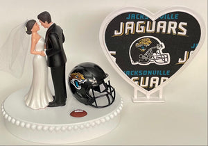 Wedding Cake Topper Jacksonville Jaguars Football Themed Pretty Short-Haired Bride Groom Sports Fan Unique Reception Bridal Shower Gift Idea