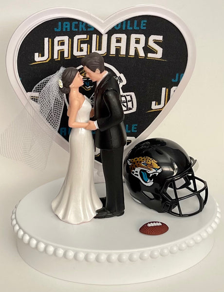 Wedding Cake Topper Jacksonville Jaguars Football Themed Pretty Short-Haired Bride Groom Sports Fan Unique Reception Bridal Shower Gift Idea