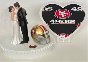 Wedding Cake Topper San Francisco 49ers Football Themed Pretty Short-Haired Bride Groom Sports Fans Unique Reception Bridal Shower Gift Idea