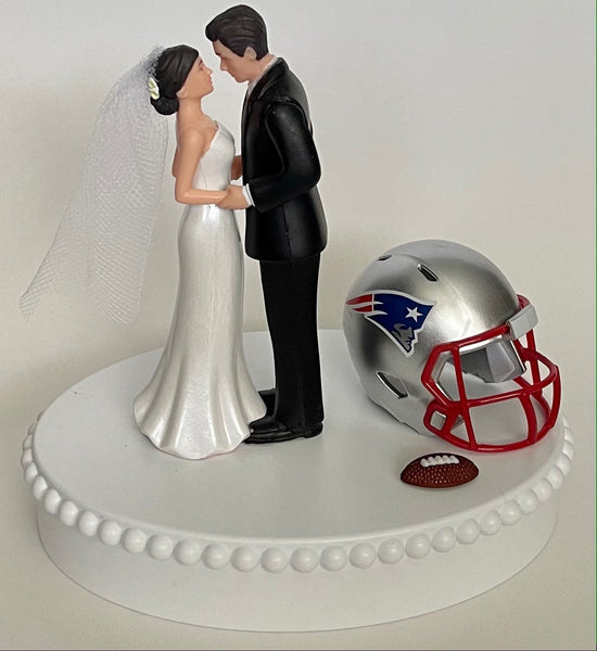 Wedding Cake Topper New England Patriots Football Themed Beautiful Short-Haired Bride Groom One-of-a-Kind Sports Fan Cake Top Shower Gift