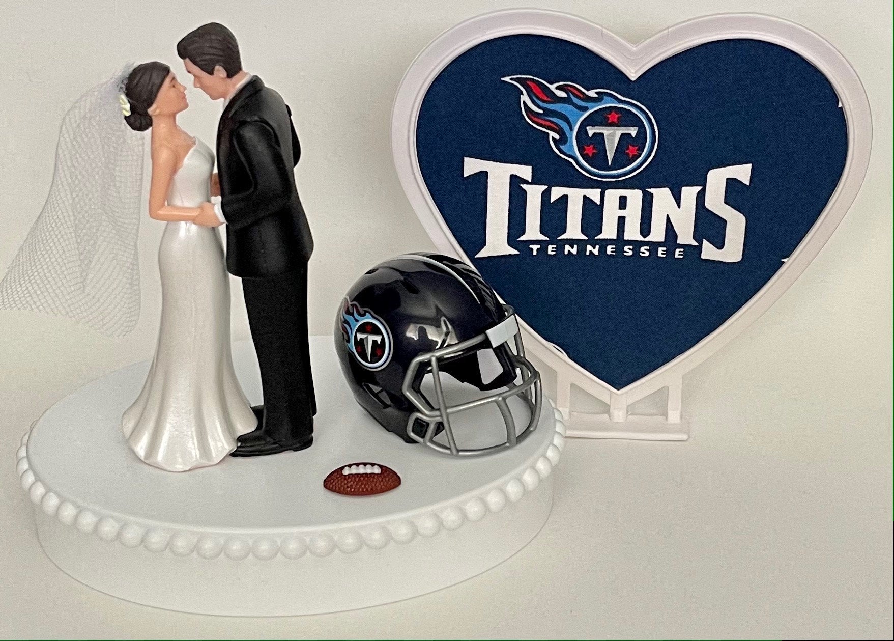 Wedding Cake Topper Tennessee Titans Football Themed Beautiful Short-Haired Bride and Groom One-of-a-Kind Sports Fan Cake Top Shower Gift