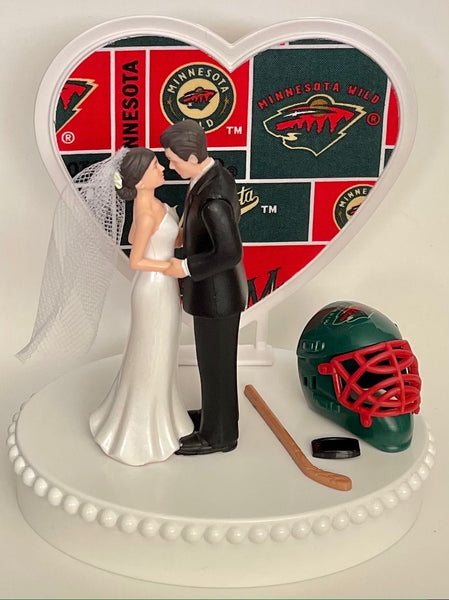 Wedding Cake Topper Minnesota Wild Hockey Themed Pretty Short-Haired Bride and Groom Unique Sports Fans Groom's Cake Top Reception Gift