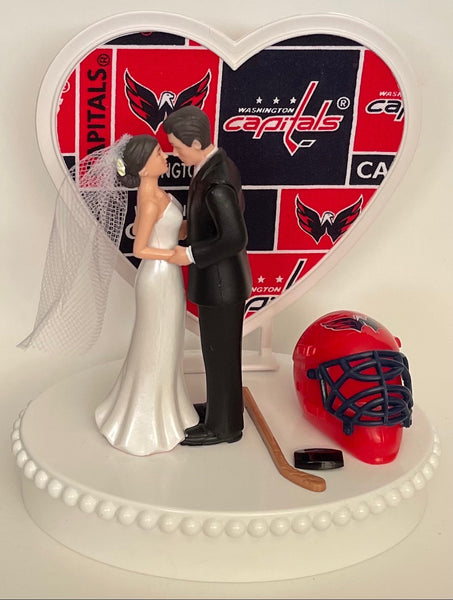 Wedding Cake Topper Washington Capitals Hockey Themed Pretty Short-Haired Bride and Groom Unique Sports Fans Groom's Cake Top Reception Gift