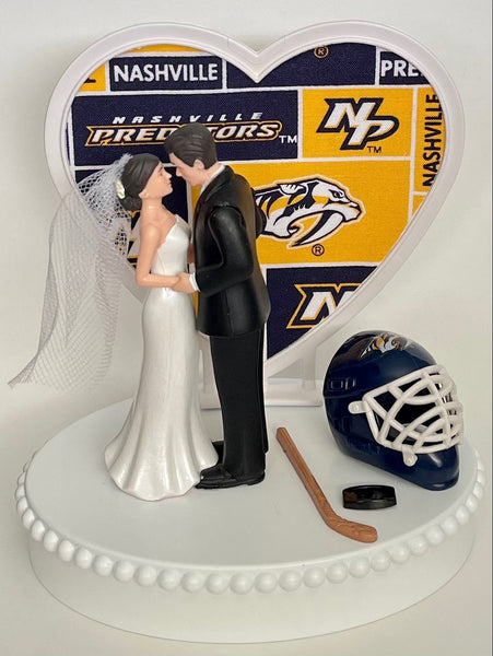 Wedding Cake Topper Nashville Predators Hockey Themed Pretty Short-Haired Bride and Groom Unique Sports Fans Groom's Cake Top Reception Gift