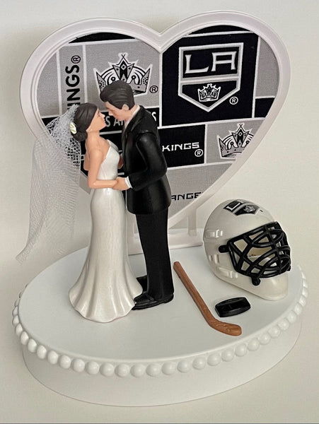Wedding Cake Topper Los Angeles Kings Hockey Themed Pretty Short-Haired Bride and Groom Unique Sports Fans Groom's Cake Top Reception Gift