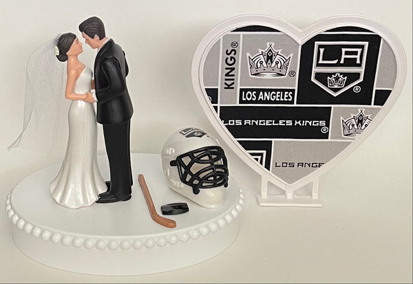 Wedding Cake Topper Los Angeles Kings Hockey Themed Pretty Short-Haired Bride and Groom Unique Sports Fans Groom's Cake Top Reception Gift