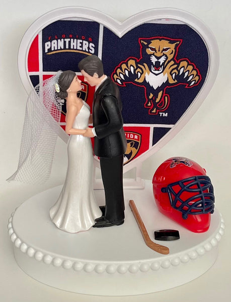 Wedding Cake Topper Florida Panthers Hockey Themed Short-Haired Bride and Groom Beautiful Wedding Reception Shower Gift Item Sports Fan Fun