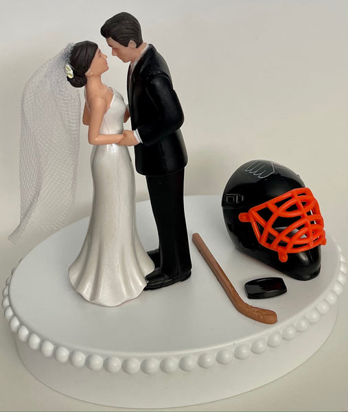 Wedding Cake Topper Philadelphia Flyers Hockey Themed Short-Haired Bride Groom Beautiful Wedding Reception Shower Gift Item Sports Fan Fun