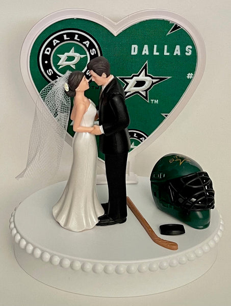 Wedding Cake Topper Dallas Stars Hockey Themed Short-Haired Bride and Groom Beautiful Wedding Reception Shower Gift Item Sports Fan Fun