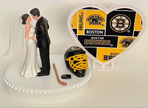 Wedding Cake Topper Boston Bruins Hockey Themed Short-Haired Bride and Groom Beautiful Wedding Reception Shower Gift Item Sports Fan Fun