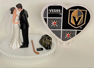 Wedding Cake Topper Las Vegas Golden Knights Hockey Themed Short-Haired Bride Groom Beautiful Wedding Reception Shower Gift Sports Fan Fun