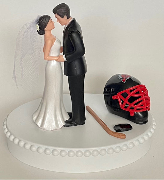 Wedding Cake Topper New Jersey Devils Hockey Themed Short-Haired Bride and Groom Beautiful Wedding Reception Shower Gift Item Sports Fan Fun