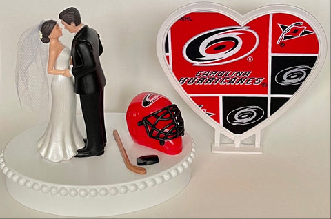 Wedding Cake Topper Carolina Hurricanes Hockey Themed Canes Short-Haired Bride Groom Beautiful Wedding Reception Shower Gift Sports Fan Fun