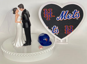 Wedding Cake Topper New York Mets Baseball Themed Short-Haired Bride Groom Pretty Heart Sports Fans Fun Unique Shower Reception Gift