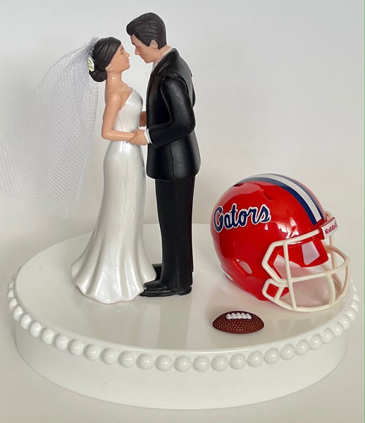 Wedding Cake Topper Florida Gators Football Themed Beautiful Short-Haired Bride and Groom One-of-a-Kind Sports Fan Cake Top Shower Gift