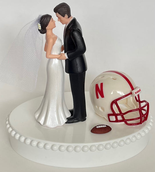 Wedding Cake Topper Nebraska Cornhuskers Football Themed Beautiful Short-Haired Bride Groom One-of-a-Kind Sports Fan Cake Top Shower Gift