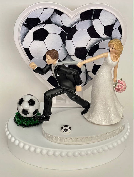 Wedding Cake Topper Soccer Themed Ball Turf Running Humorous Bride and Groom Funny Sports Fans Bridal Shower Groom's Cake Gift Idea