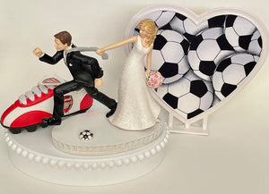 Wedding Cake Topper Arsenal FC Soccer English Football Themed England Pulling Fun Bride Groom Unique Humorous Sports Fan Groom's Cake Top