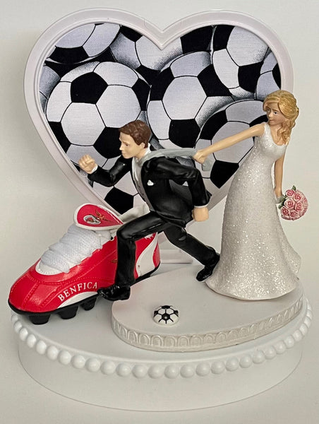 Wedding Cake Topper SL Benfica Soccer Portugal Football Themed Running Humorous Bride and Groom OOAK Funny Sports Fans Groom's Cake Top