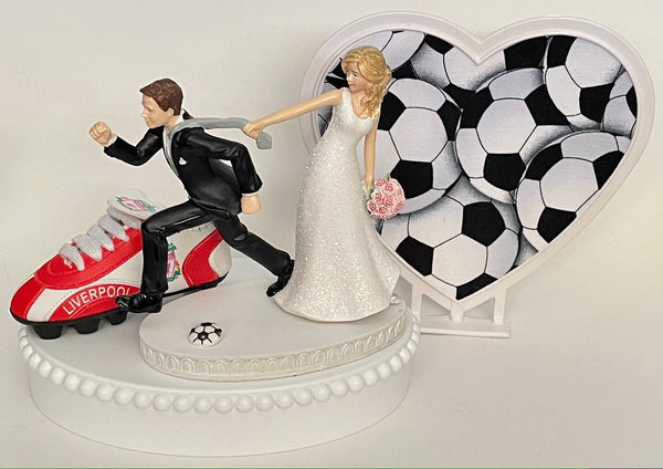 Wedding Cake Topper Liverpool FC Soccer English Football Themed England Running Humorous Bride Groom OOAK Funny Sports Fans Groom's Cake Top