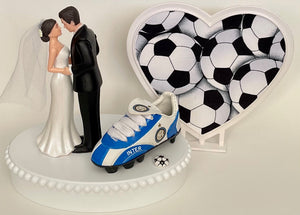 Wedding Cake Topper Inter Milan Soccer Themed Italian Football Italy Pretty Short-Haired Bride and Groom Sports Fan Groom's Cake Top