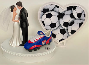 Wedding Cake Topper USA Soccer Themed United States of America Beautiful Short-Haired Bride and Groom Unique Sports Fans Groom's Cake Top