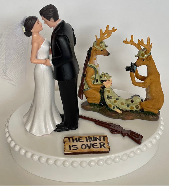 Wedding Cake Topper Deer Photography Themed Hunting Photograph Pretty Short-Haired Bride Groom Camo Heart OOAK Bridal Shower Reception Gift