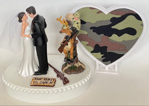 Wedding Cake Topper Orange Vest Hunting Themed the Hunt is Over Pretty Short-Haired Bride Groom Camo Heart OOAK Bridal Shower Reception Gift