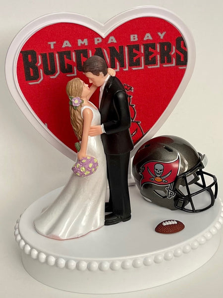 Wedding Cake Topper Tampa Bay Buccaneers Football Themed Beautiful Long-Haired Bride Groom Sports Fans One-of-a-Kind Reception Bridal Gift