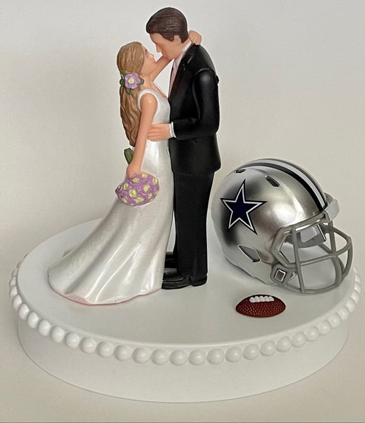 Wedding Cake Topper Dallas Cowboys Football Themed Beautiful Long-Haired Bride Groom Fun Sports Fans One-of-a-Kind Reception Bridal Gift