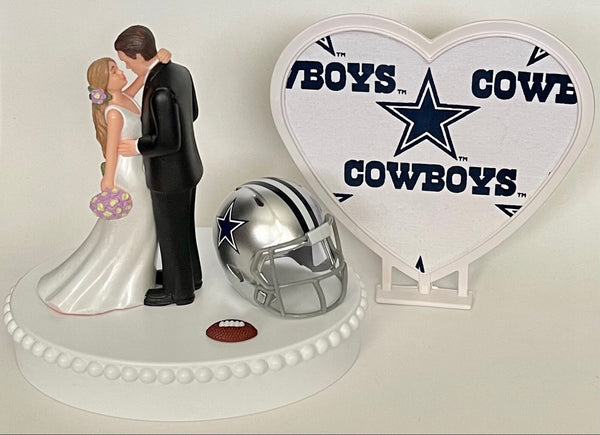 Wedding Cake Topper Dallas Cowboys Football Themed Beautiful Long-Haired Bride Groom Fun Sports Fans One-of-a-Kind Reception Bridal Gift