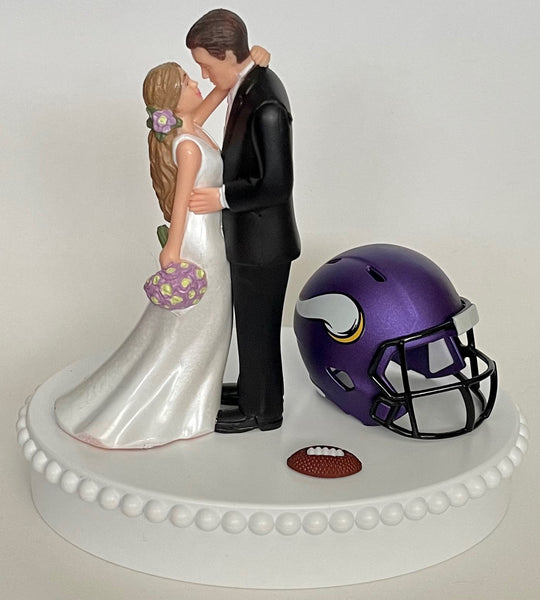 Wedding Cake Topper Minnesota Vikings Football Themed Beautiful Long-Haired Bride Groom Sports Fans One-of-a-Kind Reception Bridal Gift